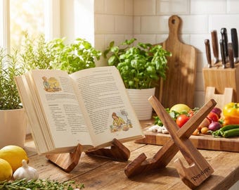 Soporte de madera grabado a medida para recetas, soporte personalizado para libros de cocina, soporte para iPad en la cocina, expositor de libros, regalo de decoración para el hogar, regalo del Día de la Madre para ella.
