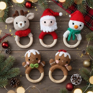 Custom Baby Rattles,Crochet Rattles,Carved Elk Rattles,Santa Claus Rattles,Christmas Crochet Rattles,Newborn Gifts,Baby Toys,Handmade Rattle