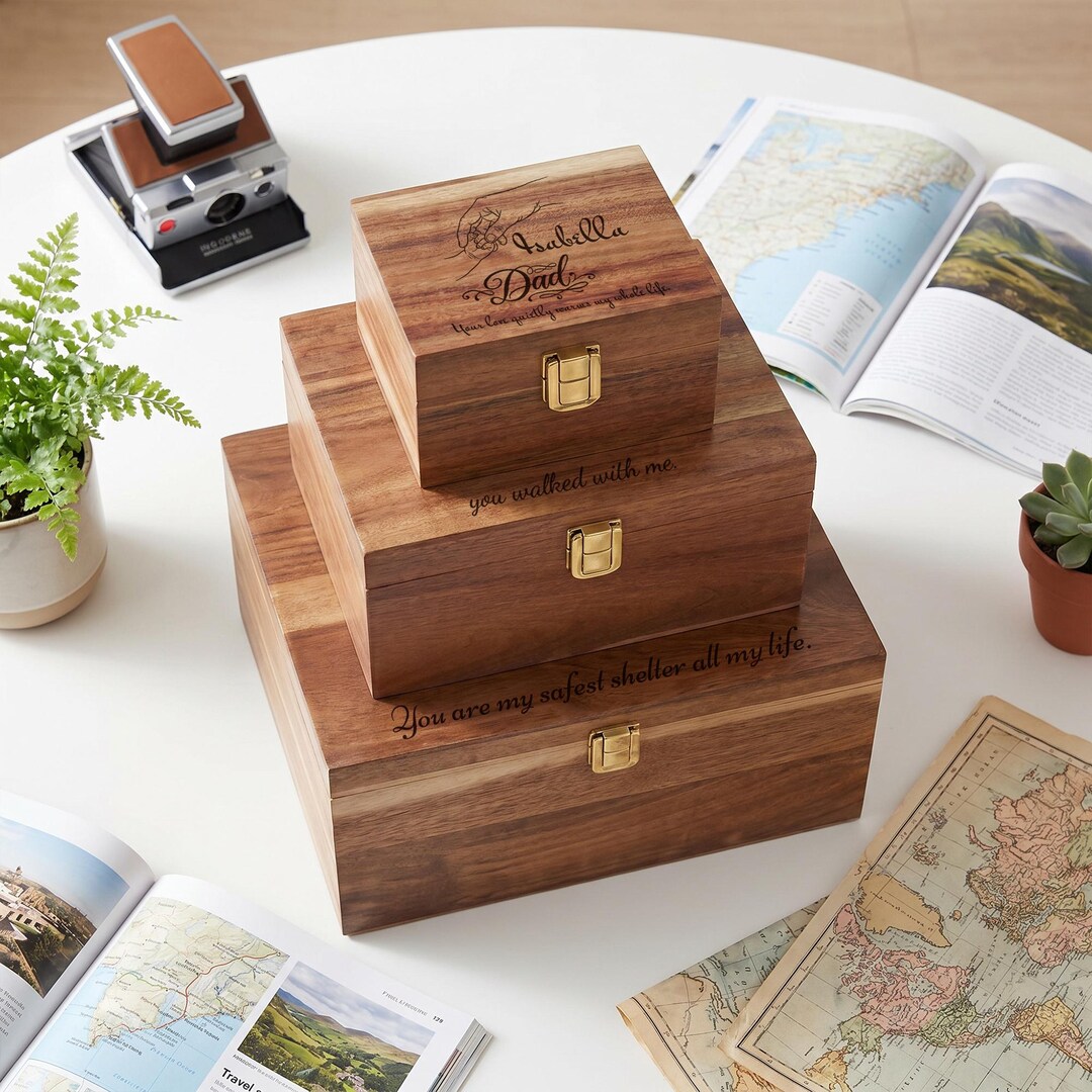 Personalized Wooden Memory Box for Dad,engraved Keepsake Gift Box for ...