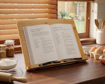 Kundenspezifischer hölzerner Kochbuchständer, personalisierter Rezeptbuchhalter, gravierte Küchenbuchablage, Geschenk für Hausköche, Bücherregal, kundenspezifische Buchablage
