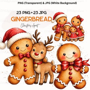 Piernikowe świąteczne grafiki clipart - 23 PNG JPG, pakiet uroczych piernikowych ciasteczek, świąteczne ciasteczka, święta, akwarelowe grafiki świąteczne
