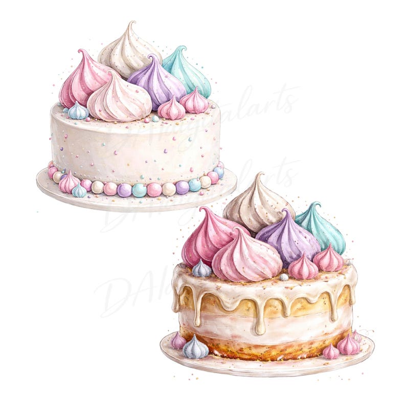 Birthday Cake Clipart Set, Watercolor Cakes Illustration, Party Dessert ...