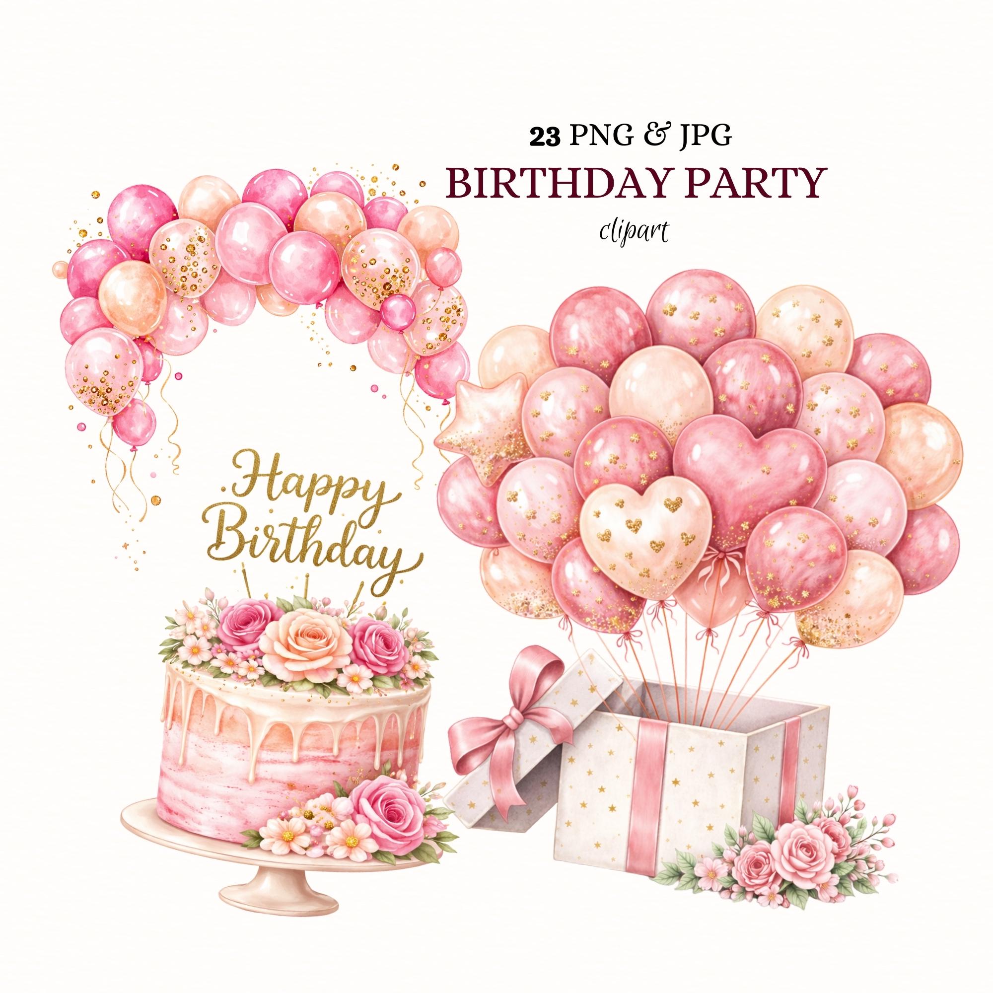 Birthday Clipart PNG, Pink Balloon Clipart, Happy Birthday, Party ...