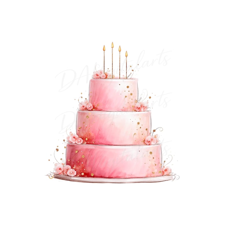 Birthday Cake Clipart Set, Watercolor Cakes Illustration, Party Dessert ...