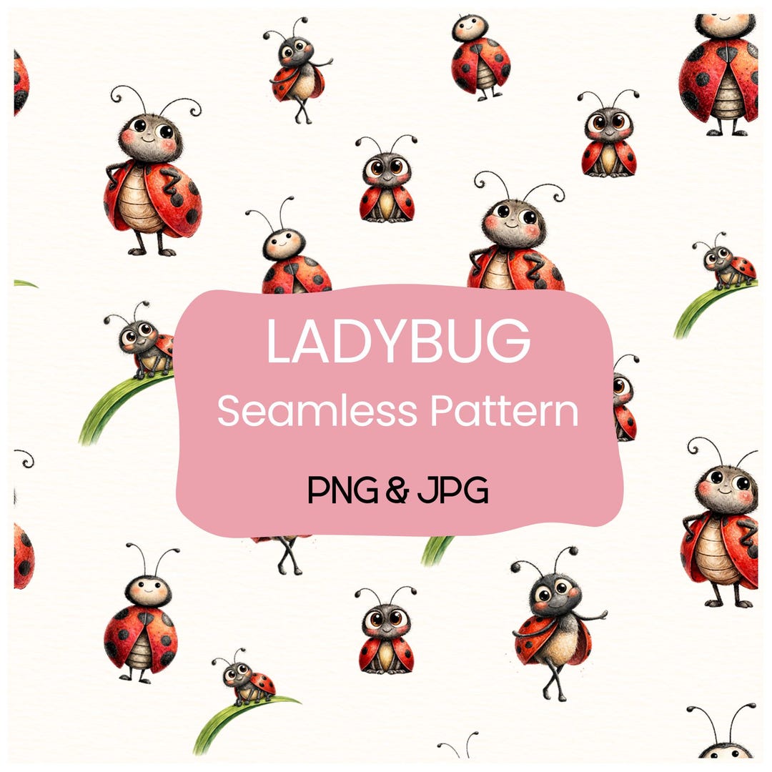 Whimsical Ladybug Seamless Pattern PNG & JPG, Cute Ladybug Digital ...