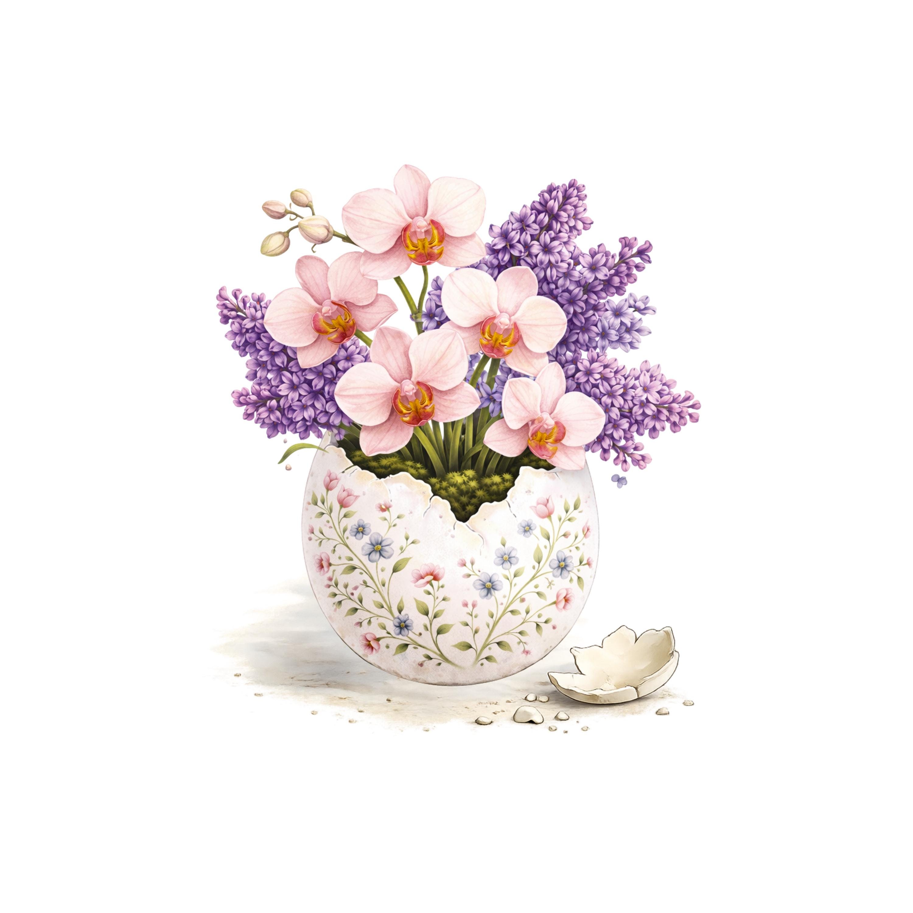 Spring Flowers Clipart Set, Easter Egg Floral PNG, Watercolor Bouquet ...