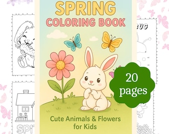 Spring Coloring Book for Kids, Printable Spring Activity Book, Cute Animals, Flowers Coloring Pages, Digital Download - PDF PNG