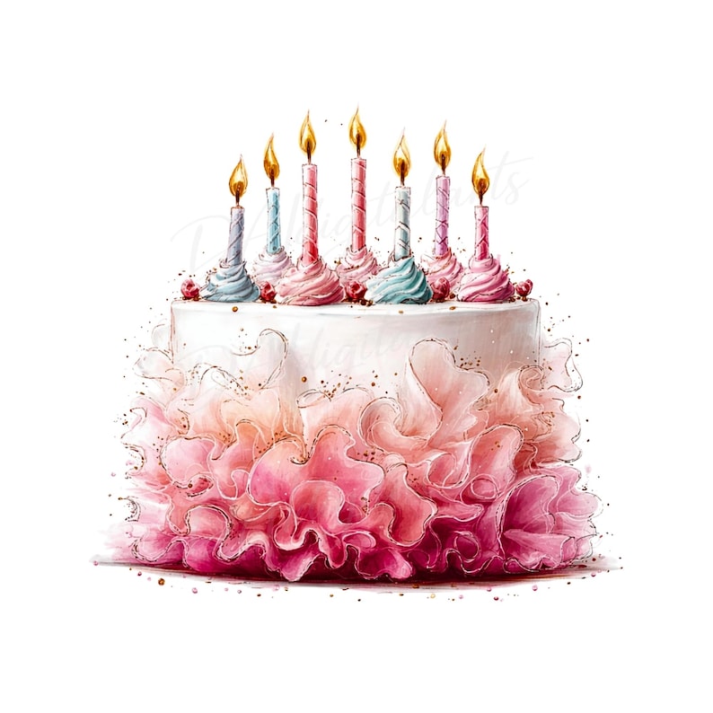 Birthday Cake Clipart Set, Watercolor Cakes Illustration, Party Dessert ...