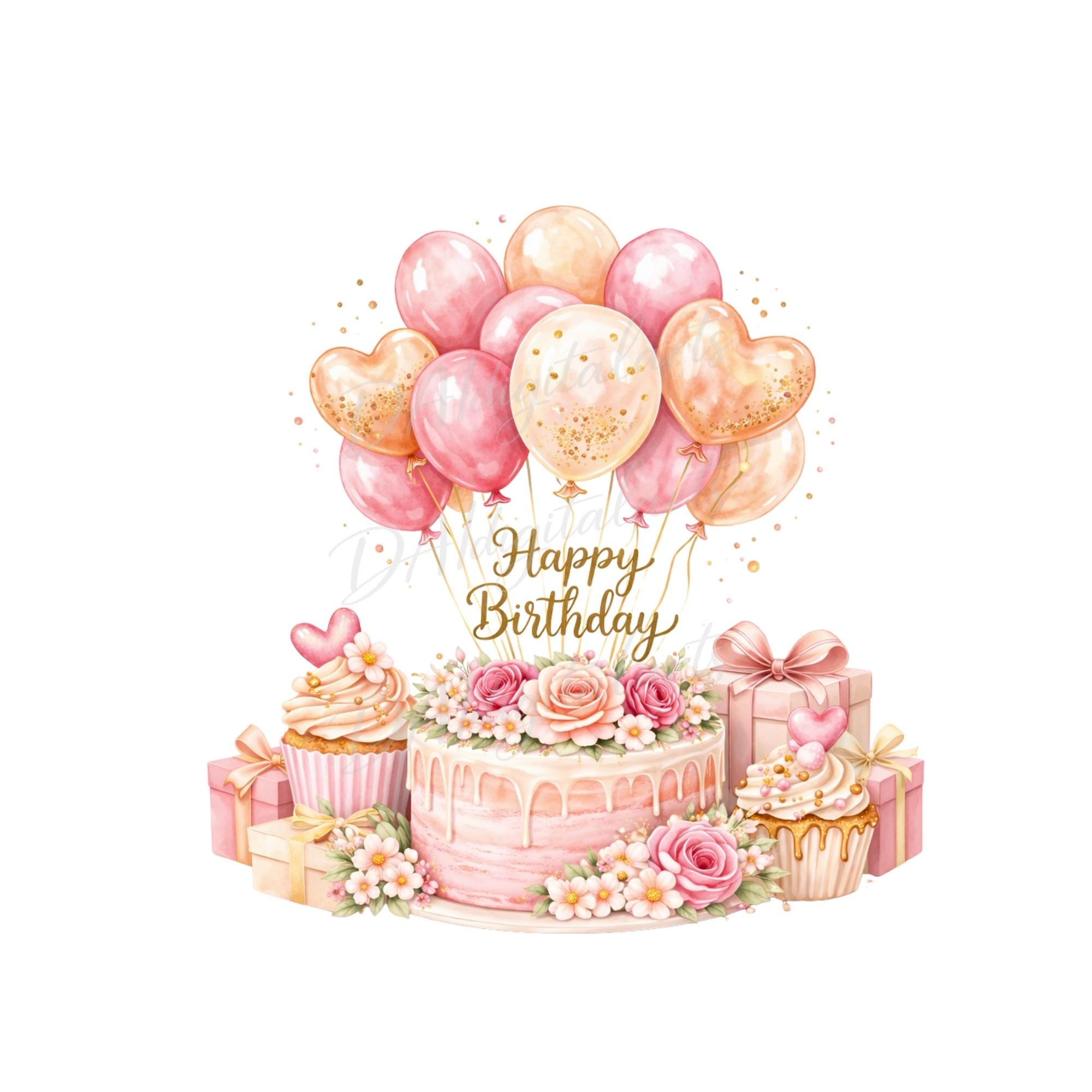 Birthday Clipart PNG, Pink Balloon Clipart, Happy Birthday, Party ...