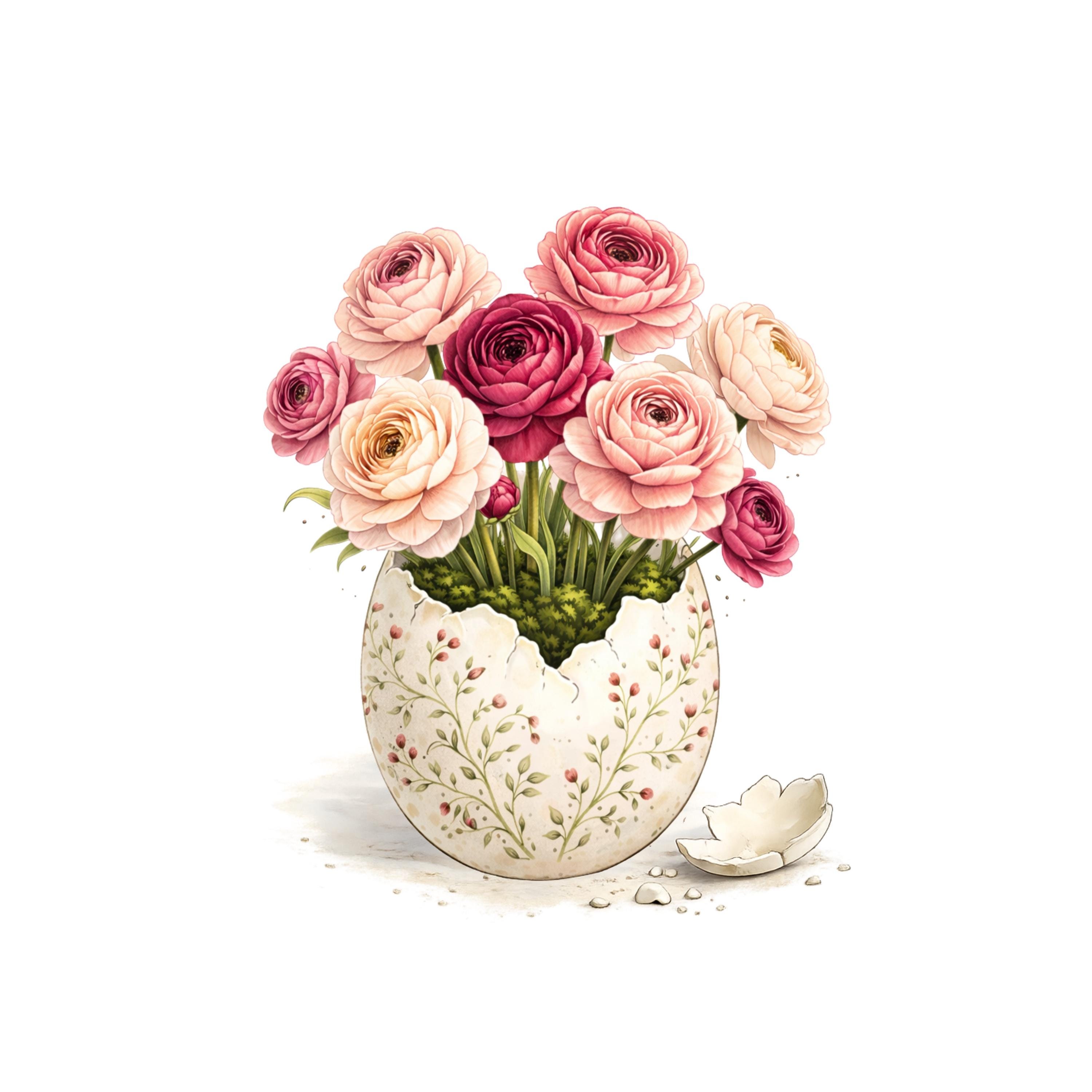 Spring Flowers Clipart Set, Easter Egg Floral PNG, Watercolor Bouquet ...