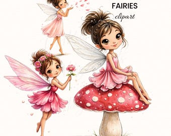 Fairy Girls Clipart PNG, Pink Nursery Fantasy Graphics (28 Images Digital Download-PNG&JPG)