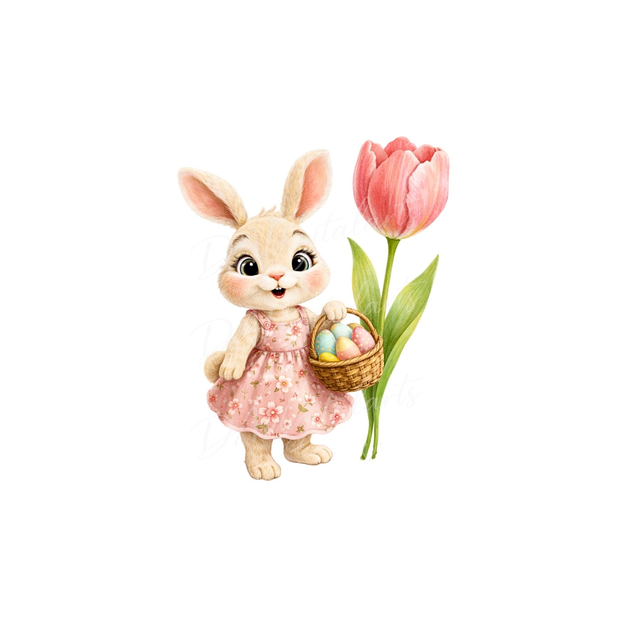 Spring Bunny Icon Whimsical Spring Bunnies Clipart PNG, Cute Easter Bunny, Pink Floral ...