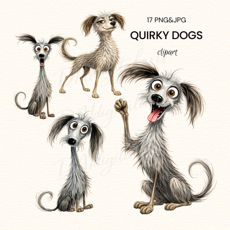 Quirky Dogs Clipart – Whimsical Cartoon Dog Poses, Animal Graphics ...