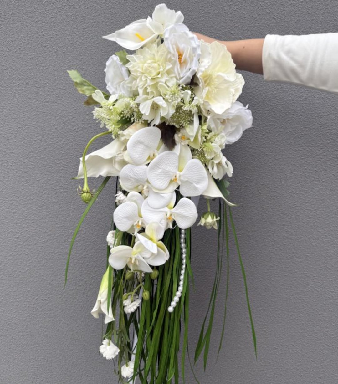 White Orchid & Calla Lily Cascade Bridal Bouquet - Etsy
