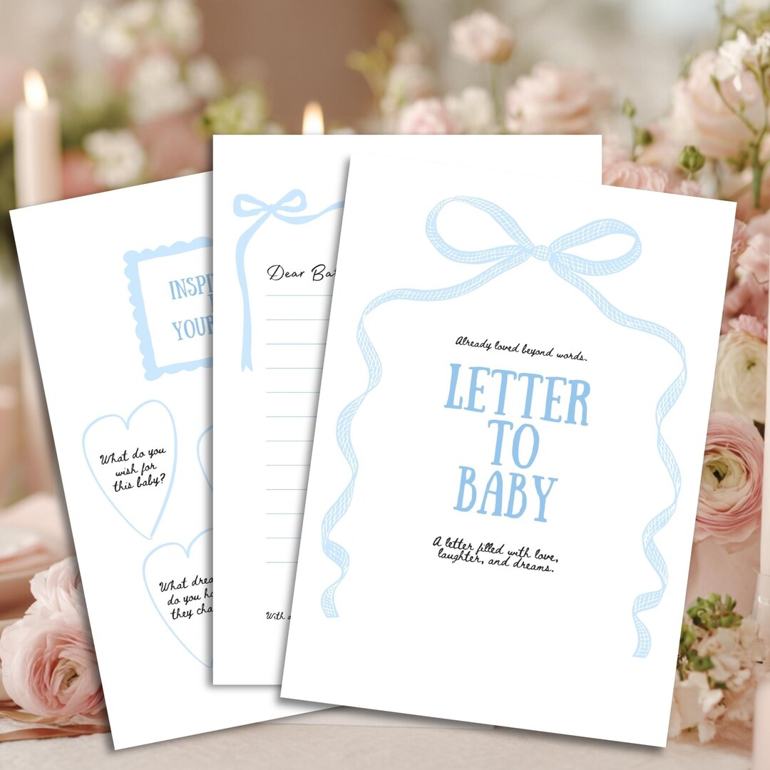Letter to Baby Printable Blue L Baby Shower Activity Keepsake Template ...