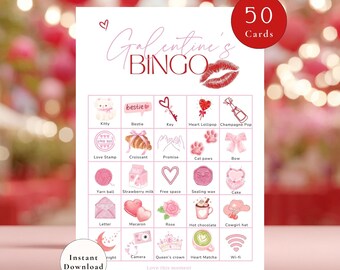 Galentines Day Bingo Game | Red Flirty Printable Girls Night Party Game 50 Unique Cards Galentine Instant Download