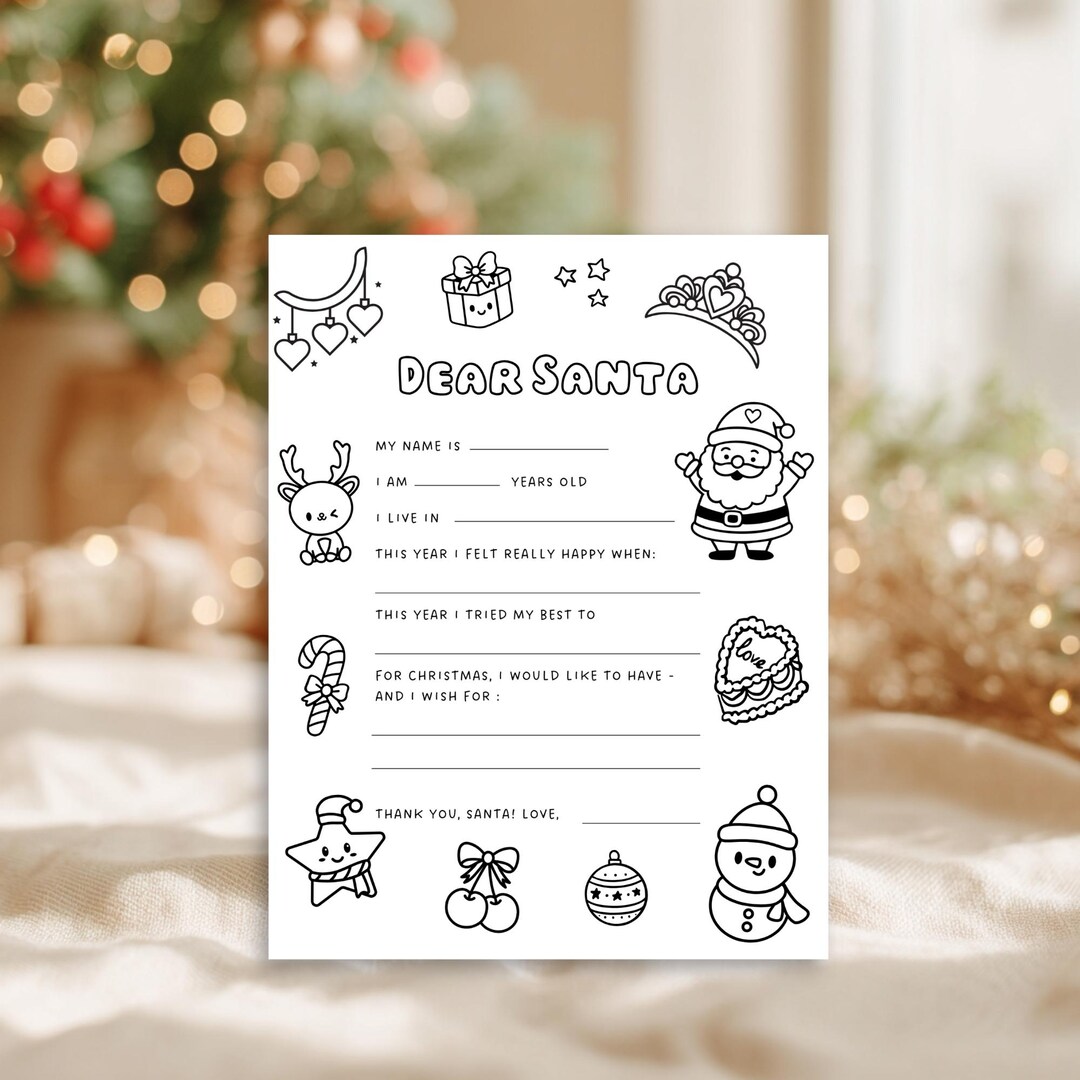 Dear Santa Coloring Page for Girl Printable for Kids Gratitude Joy ...