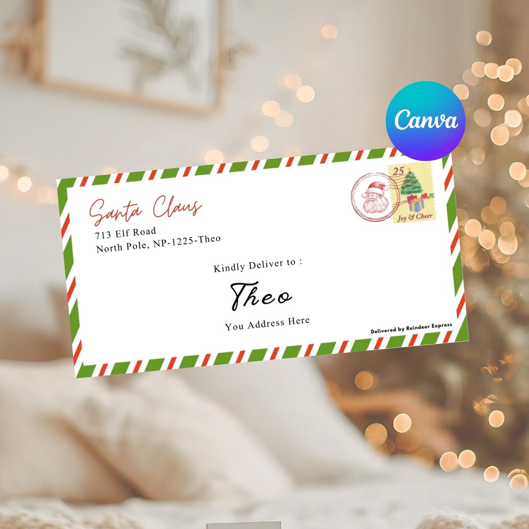 Editable Letter From Santa Claus Envelope Template in Canva Printable