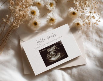 Pregnancy Announcement Template, Editable Baby Reveal Card, Ultrasound Photo Announcement, Minimalist Canva Template, Digital Download