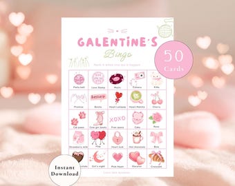 Galentines Day Bingo Game | Cute Printable Girls Night Brunch Game 50 Unique Cards Sweet Galentine Day Game for Friends Instant Download