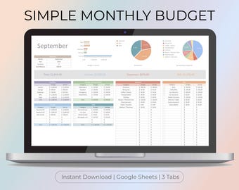 Monthly Budget Spreadsheet Google Sheets | Digital Budget Planner | Expense Tracker | Simple Finance Template