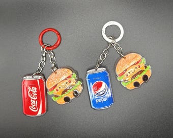 Burger & Soda Keychain – Glossy Foodie Charm