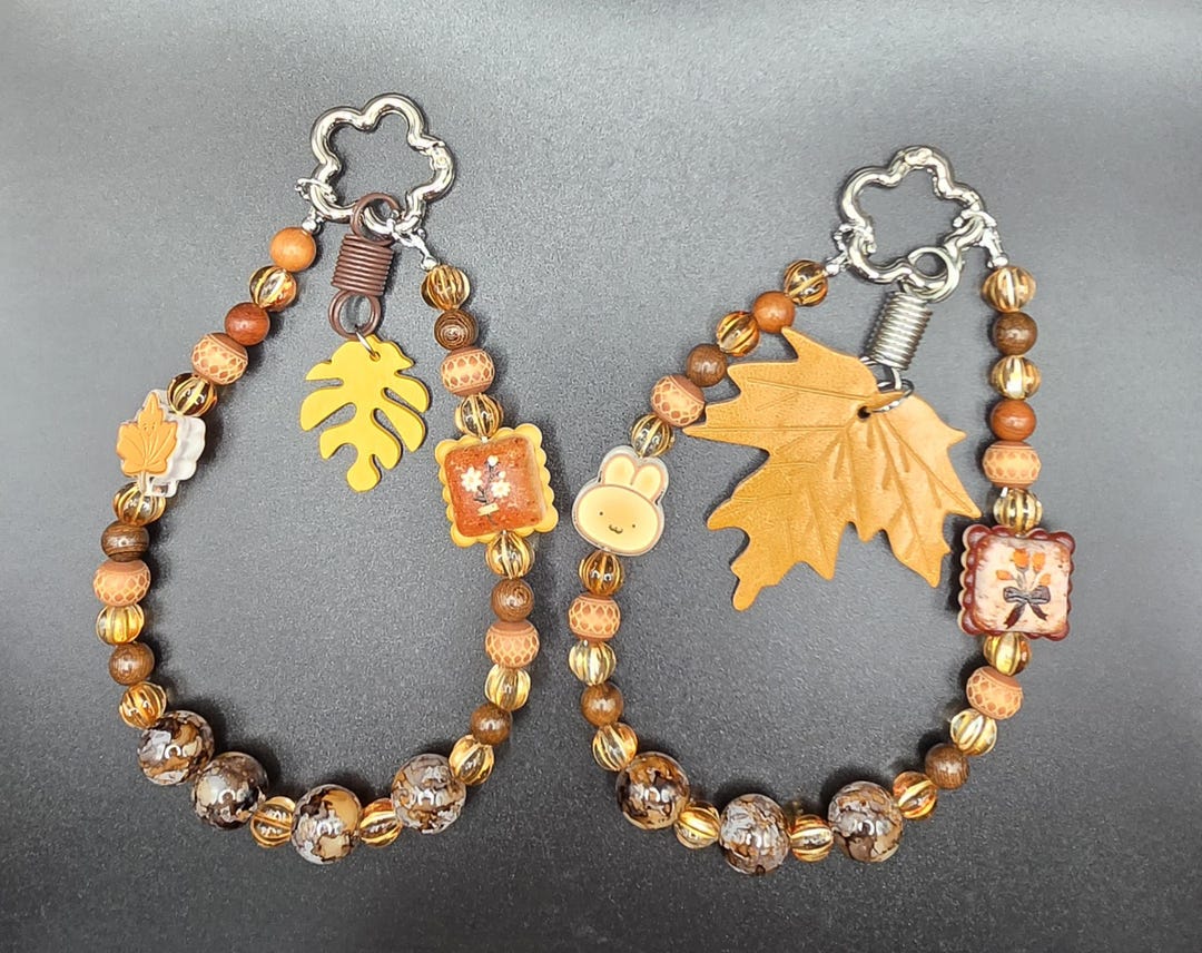 Cozy Woodland Keychain – Glass & Wooden Beads – Choose Wooden or ...