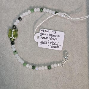 Green floral Czech bracelet with red green treasure crystal stones