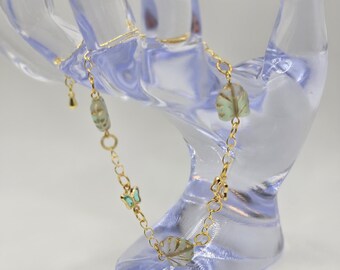 Sparkling Teal & Gold Maple Leaf Bracelet | Czech Glass, Butterflies