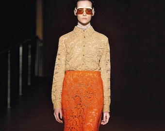 Blusa de manga larga con botones y estampado de encaje de Prada Otoño/Invierno 2008