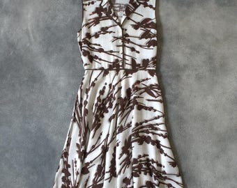 S/S 2001 Prada Floral Print Midi Dress VINTAGE Ivory / Brown VINTAGE