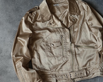 2000s Miu Miu Light Biker Jacket Beige Vintage Women Size M