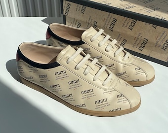 Zapatillas bajas de piel de becerro Gucci Falacer Loved 2018 para mujer, talla US8.5