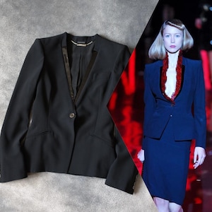 S/S 2008 Alexander McQueen RUNWAY Patent Leather Collar Blazer Jacket Vintage