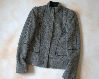 F/W 2004 Alexander McQueen Tweed Wool /W Leather Trim Jacket