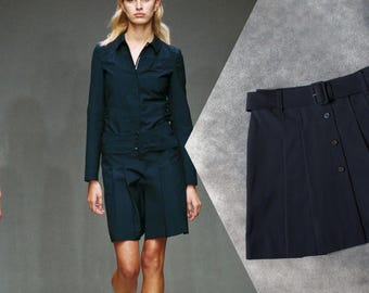 S/S 2002 Prada RUNWAY Pleated Belted Skirt VINTAGE Navy