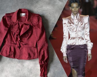 F/W 2004 Yves Saint Laurent by Tom Ford RUNWAY Pagoda Satin Silk Burgundy / Red