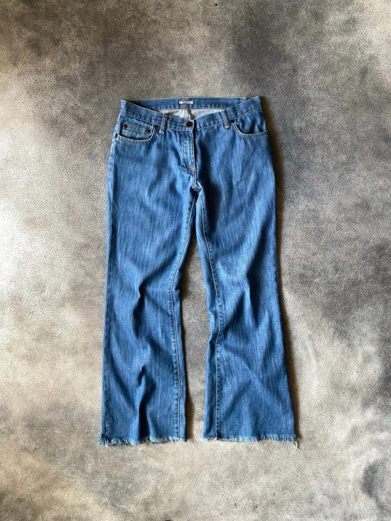 FW2001 Miu Miu Flare Raw Hem Broken Twill Denim P… - image 2