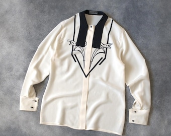 F/W 1988 Gianni Versace Couture Tuxedo Silk Blouse VINTAGE