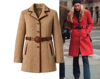 F/W 1996 Prada Carolyn Bessette Kennedy Leather / Wool Mohair Belted Coat VINTAGE