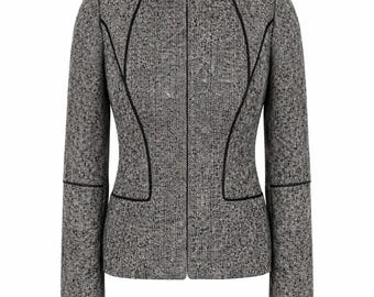 F/W 2004 Alexander McQueen Tweed Wool /W Leather Trim Jacket
