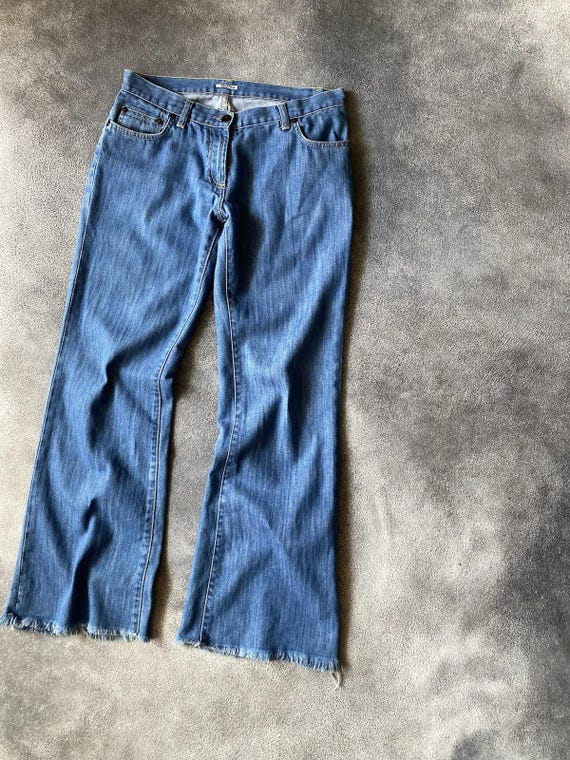 FW2001 Miu Miu Flare Raw Hem Broken Twill Denim P… - image 3