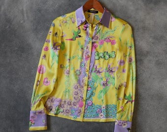 S/S 2004 Versace Floral Silk Shirt Blouse VINTAGE WOMEN