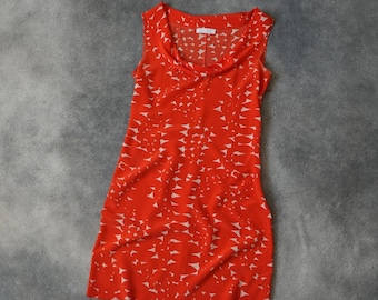 S/S 2001 Prada Silk Cowl Neck Leaf Pattern Sleeveless Dress VINTAGE