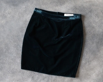 F/W 2003 Yves Saint Laurent by Tom Ford Velvet Mini Pencil Skirt Green / Blue