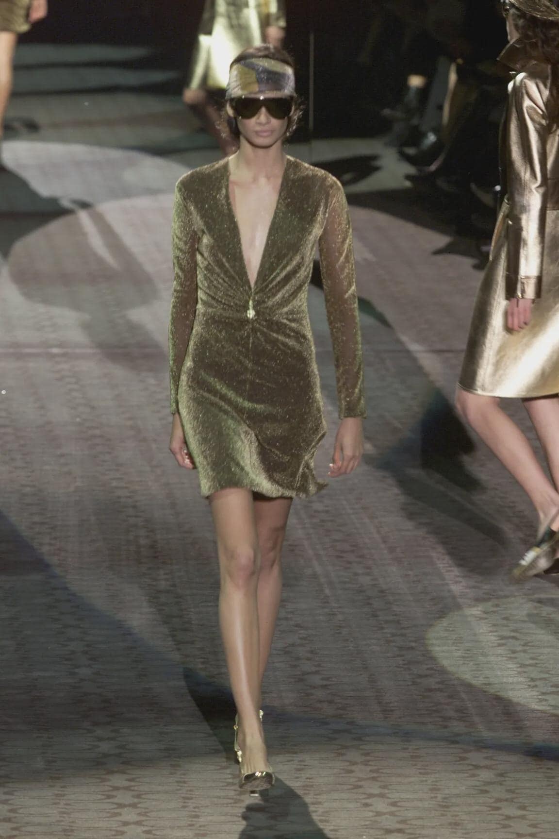 F/W 2000 Gucci by Tom Ford Runway Metallic Lurex Sheer Dress Tiger