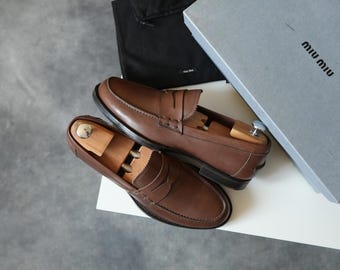 2000s Miu Miu MEN Penny Loafers Old Calf Leather VINTAGE