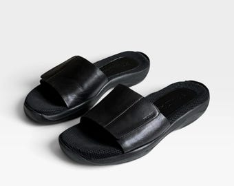 S/S 1999 Prada SPORT Leather / Textile Slippers Flip Flop VINTAGE