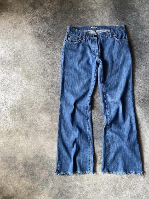 FW2001 Miu Miu Flare Raw Hem Broken Twill Denim P… - image 4
