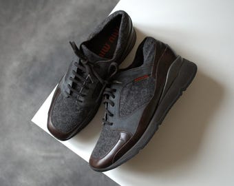 1990s Miu Miu Wool Leather Low Sneakers MEN US7.5 VINTAGE